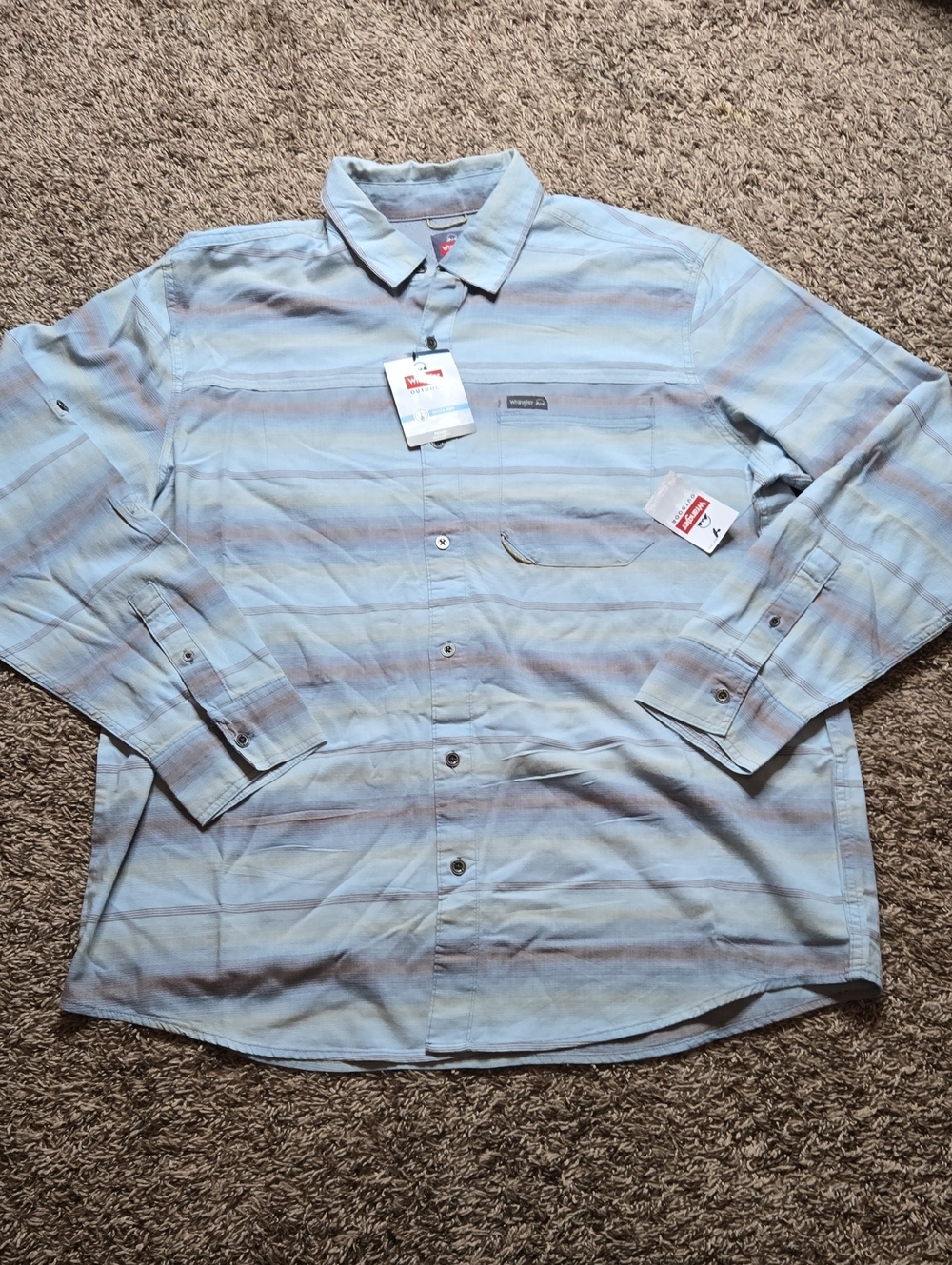 Wrangler Outdoor Quick Dry Fraser Regular Fit XL Long Sleeve Button Up Shirt Top